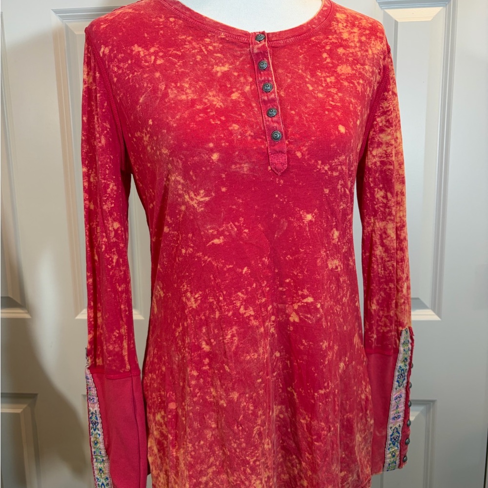 Aratta Red Long Sleeve Top with Button Detail